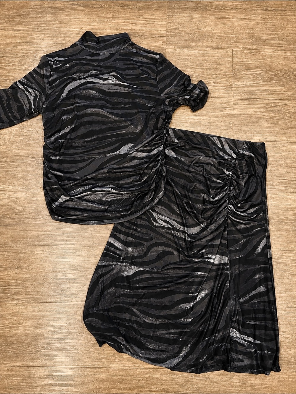 Cable & Gauge Black Zebra-Print Sheer Two-Piece Skirt Set